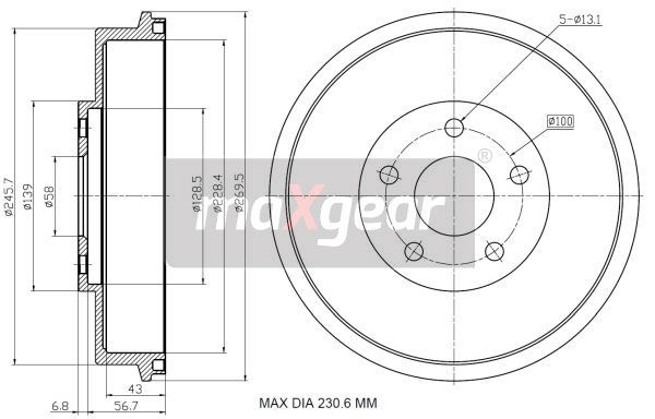 BĘBEN HAMULCOWY SUBARU FORESTER 97- IMPREZA 95-2 MaXgear 19-3196