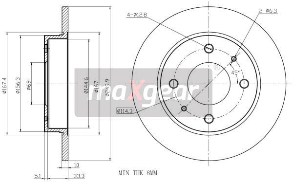 TARCZA HAMULCOWA TYŁ MITSUBISHI COLT 04- Z POWŁOKĄ ANTYKOROZYJNĄ MaXgear 19-1955MAX