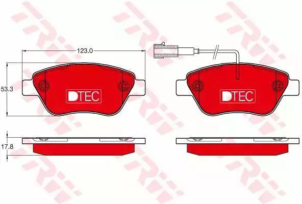 Klocki hamulcowe przód Fiat 500 PUNTO QUBO 1,2-1,4 05- z czujnikiem COTEC 123x53,3x17,8 TRW GDB1654DTE