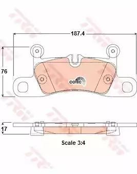 Klocki hamulcowe tył TOUAREG 3,0-4,2 TDI 10- 187,4x76x17 BREMBO TRW GDB1875