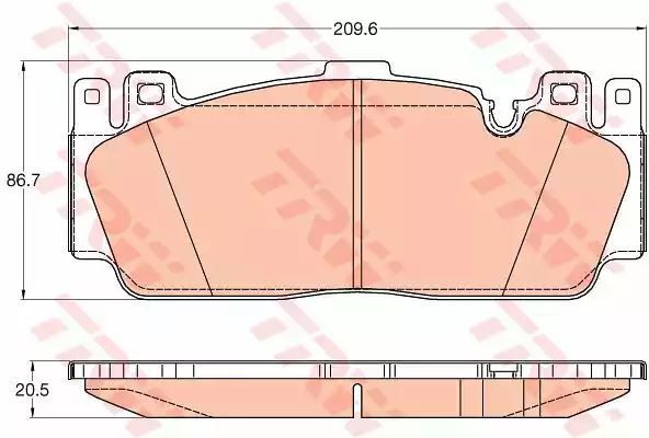 Klocki hamulcowe przód BMW 5 11- 6 12- WERSJA M5 M6 209,6x86,7x20,5 TRW GDB2020
