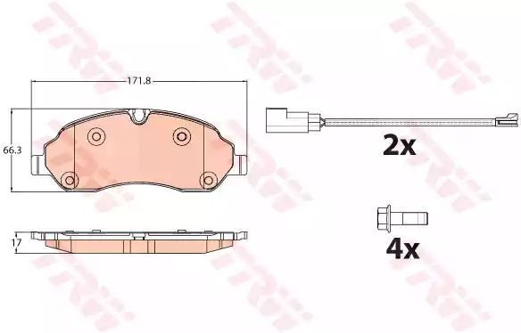 Klocki hamulcowe przód Ford TRANSIT 2,2 TDCI 13- z czujnikiem  TRW GDB2117