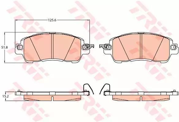 Klocki hamulcowe przód Mazda 2 1,5 14- z czujnikiem 126,6x51,6x15,2 TRW GDB2122