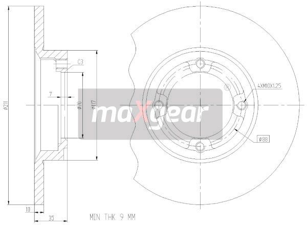 TARCZA HAMULCOWA PRZÓD DAIHATSU FEROZA 1,6 16V/ROCKY 2.8TD 87-99 MaXgear 19-3351