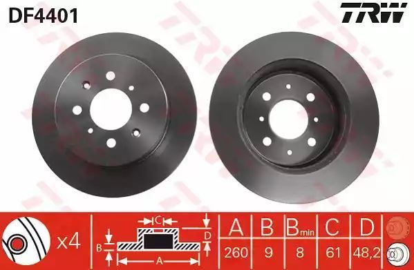 Tarcza hamulcowa tył Honda CIVIC 260X9 TRW DF4401