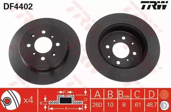 Tarcza hamulcowa tył Honda CIVIC 260X10 TRW DF4402