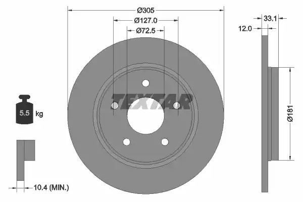 TARCZA HAM. FIAT T. FREEMONT 2,0 JTD/2,4-3,6 11- Textar 92181005