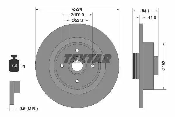 Tarcza hamulcowa tył Renault GRAND SCENIC 1,5-2,0 DCI 04- z łożyskiem ABS 274x11 Textar 92223203