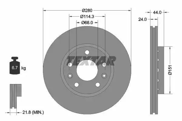 Tarcza hamulcowa przód Renault MEGANE 08- WYSOKO NAWĘGLANA Textar 92195505