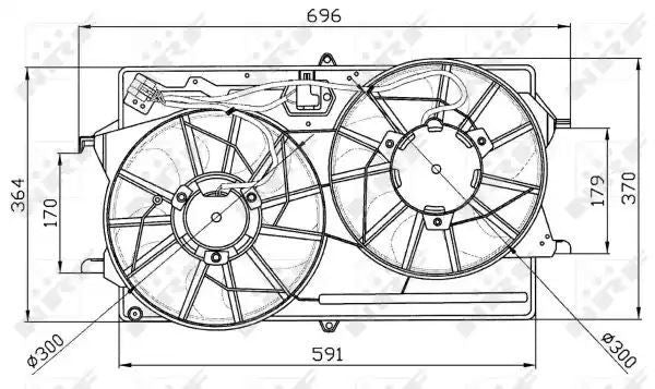 Wentylator chłodnicy Ford FOCUS 2,0 16V 98-04  PODWÓJNY  +AC NRF 47035