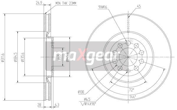 TARCZA HAMULCOWA PRZÓD VW GOLF 4 A3 312X25 MaXgear 19-0974