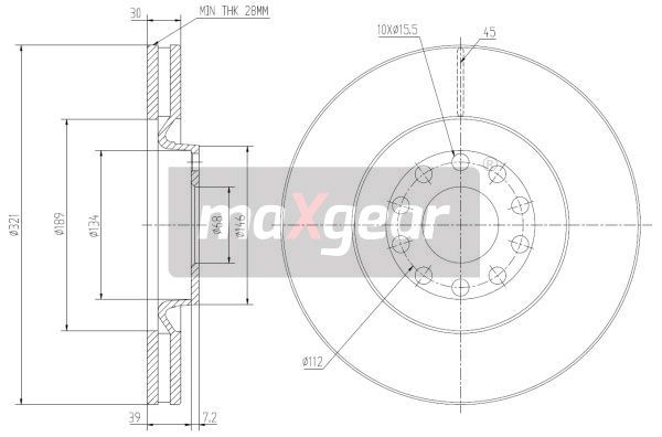 TARCZA HAMULCOWA PRZÓD A4 A6 QUATTRO 321X30 MaXgear 19-1803