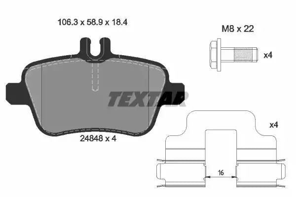 KLOCKI HAM. DB T. W176/C117/X117/X156 2,0-2,2 4-MATIC 13-19 Textar 2484805