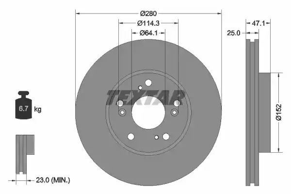 Tarcza hamulcowa przód Honda CIVIC 12- 1,4 1,8 Textar 92252503