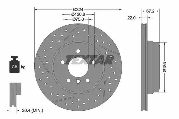 Tarcza hamulcowa tył BMW 1 3 2,0-3,0 05-13 324x22 Textar 92231203