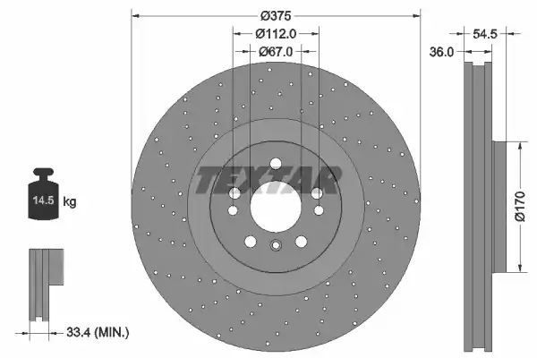 Tarcza hamulcowa przód Mercedes X166 W166 C292 11- 375X36 WYSOKO NAWĘGLANA Textar 92279805