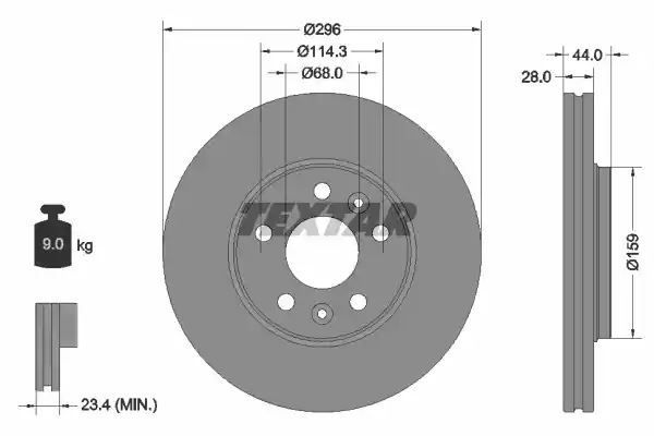 Tarcza hamulcowa przód Opel VIVARO 1,6 CDTI 14- 296x28 Textar 92268803