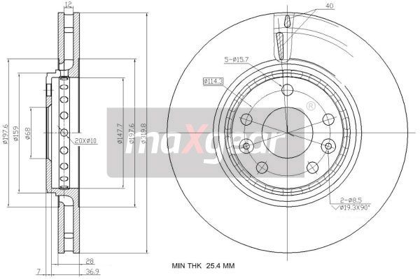 TARCZA HAMULCOWA PRZÓD RENAULT LAGUNA 08- GRAND SCENIC 2,0DCI MaXgear 19-2363
