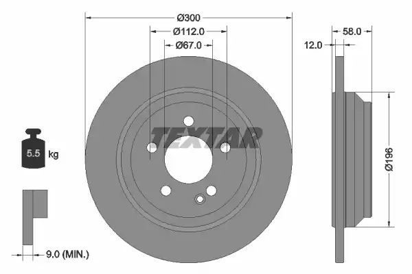 Tarcza hamulcowa tył Mercedes VITO 14- 300x12 Textar 92272703