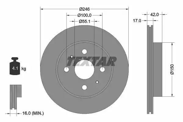 Tarcza hamulcowa przód Daihatsu COPEN SIRION 0,7-1,3 03- 246X17 Textar 92165603