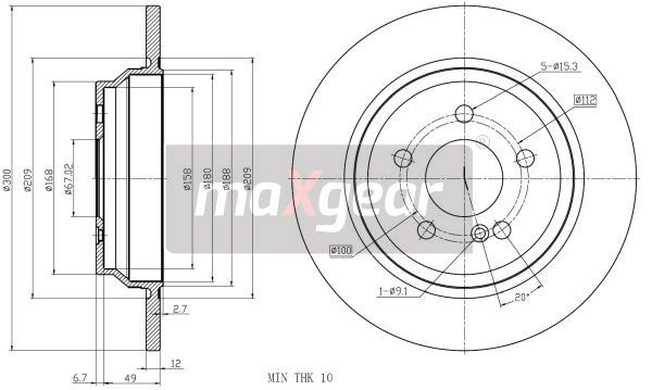 TARCZA HAMULCOWA TYŁ MERCEDES W221 320CDI-500B 300X12 MaXgear 19-3186