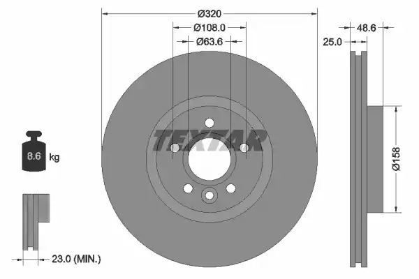 Tarcza hamulcowa przód Ford FOCUS KUGA TRANSIT 11- 320x25 Textar 92282103