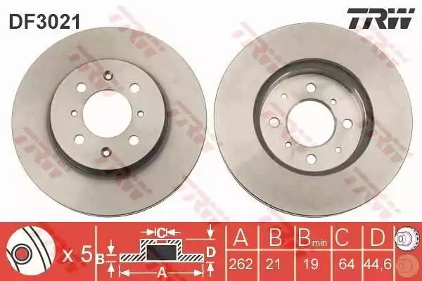 Tarcza hamulcowa przód Honda CIVIC 94- UK JP CRX JAZZ CITY 08- ROVER 200 400 25 45 262MM WYS. 44,6MM TRW DF3021