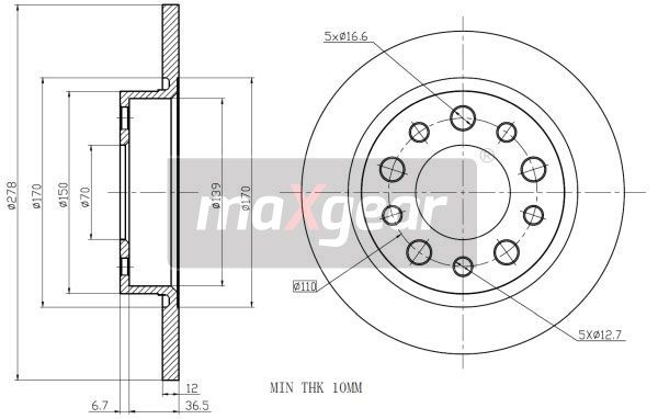TARCZA HAMULCOWA TYŁ ALFA ROMEO 159 05- Z POWŁOKĄ ANTYKOROZYJNĄ MaXgear 19-1934MAX