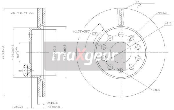TARCZA HAMULCOWA PRZÓD GOLF 12- MaXgear 19-3238