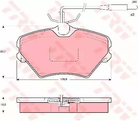 Klocki hamulcowe przód Renault LAGUNA 93-01 z czujnikiem TRW GDB1087