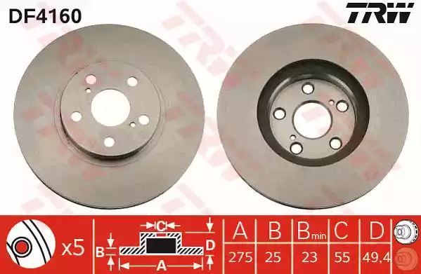 Tarcza hamulcowa przód Toyota CELICA 1,8 16V 99-05 TRW DF4160