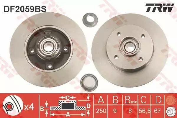 Tarcza hamulcowa tył Peugeot 307 C4 z łożyskiem TRW DF2059BS
