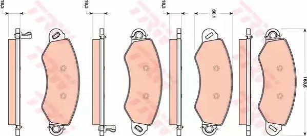 Klocki hamulcowe LDV P. MAXUS 05-09 168,9x60,2x18,4 z czujnikiem TRW GDB1744