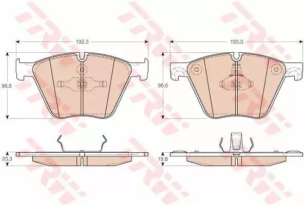 Klocki hamulcowe przód BMW X5 X6 3,0-4,4 07- 192,3 193x96,6x19,8 20,3 ATE TRW GDB1964