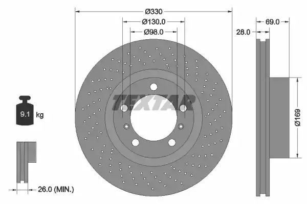 Tarcza hamulcowa przód Porsche 718 911 BOXSTER CAYMAN 2,0-3,6 08- PR 330X28 Textar 92279705