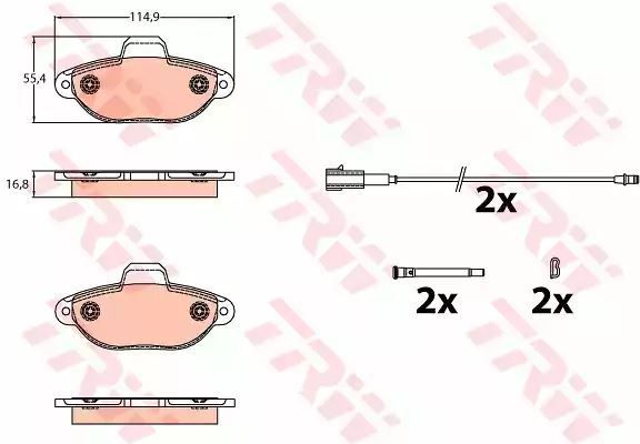 Klocki hamulcowe przód Fiat 500 1,2 07- Bendix 2 CZUJNIKI 114,9x55,4x16,8 TRW GDB2141