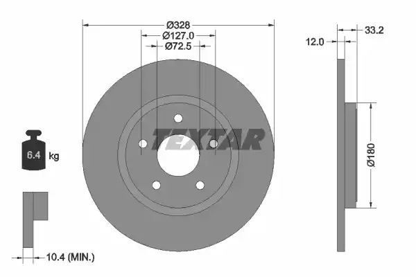 Tarcza hamulcowa tył Fiat FREEMONT 2,0JTD 2,4-3.6 V6 11- 328x12 Textar 92286003