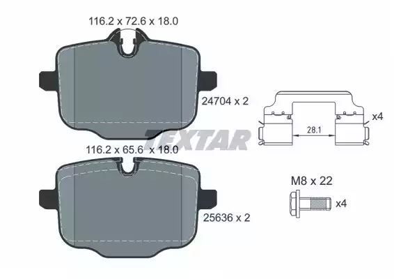 Klocki hamulcowe tył BMW 7 3,0-4,4 15- 116,2x72,6x18 bez czujnika Textar 2470401