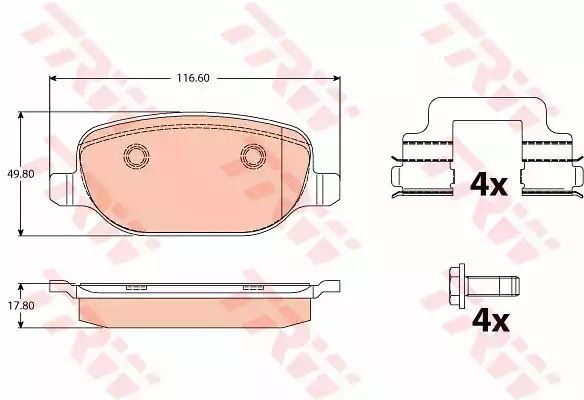 Klocki hamulcowe tył Alfa Romeo 159 BRERA SPIDER 1,8-2,2 JTS 05-11 TRW 116,6x49,8x17,8  TRW GDB2129