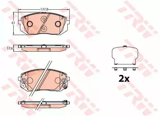Klocki hamulcowe przód Hyundai I40 1,7 CRDI 15- z czujnikiem 137,8x61x17,5 TRW GDB3640