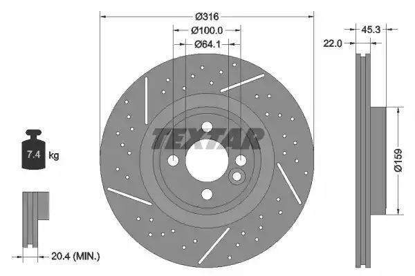 Tarcza hamulcowa przód MINI COOPER 1,6-2,0 06- 316X22 WYSOKO NAWĘGLANA Textar 92279105
