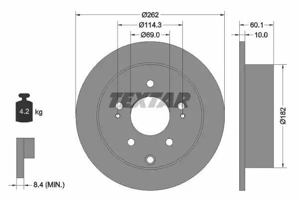 Tarcza hamulcowa tył Mitsubishi GALANT 2,4 03- 261,9x10 Textar 92269403