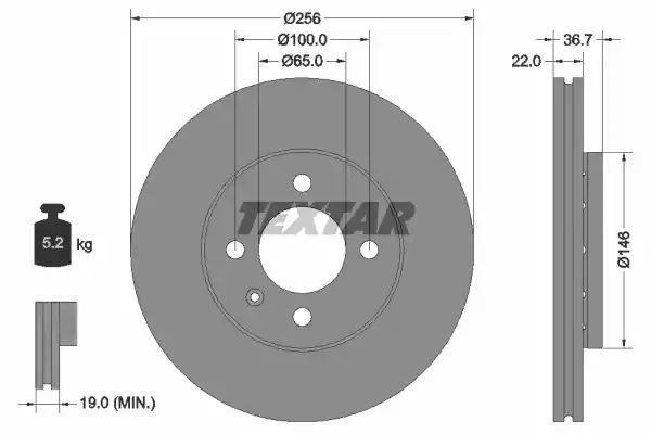 Tarcza hamulcowa przód UP 1,0 TSI 16- 256x22 Textar 92287003