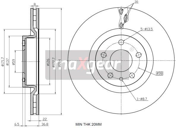 TARCZA HAMULCOWA PRZÓD FIAT PANDA 12- 500 500L 12- MaXgear 19-3236