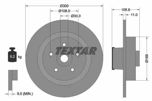 Tarcza hamulcowa tył Renault CLIO 2,0 16V SPORT 06- 299,8x11 Textar 92252900