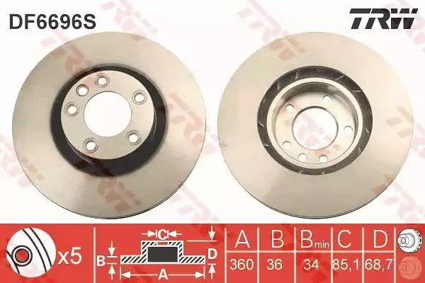 Tarcza hamulcowa przód TOUAREG 3,0-4,2 V8 10- PR POWLEKANE TRW DF6696S