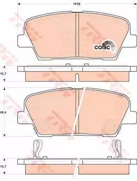 Klocki hamulcowe tył Hyundai EQUUS SANTA FE 2,0-2,4 08- z czujnikiem 117x48,4x15,7 MANDO TRW GDB3499
