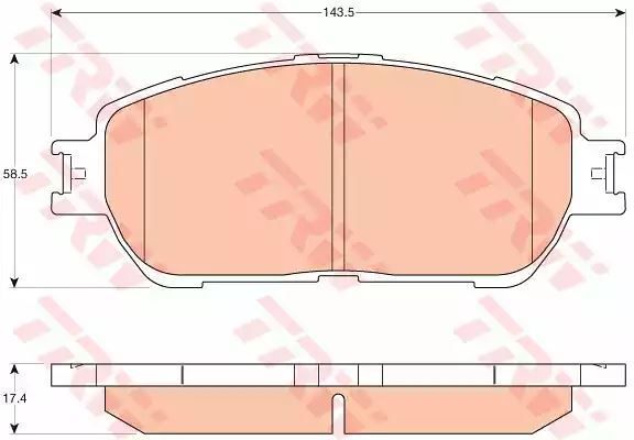 Klocki hamulcowe przód Toyota CAMRY 2,0-3,0 01-06 143,5x58,5x17,4 AKEBONO TRW GDB3612