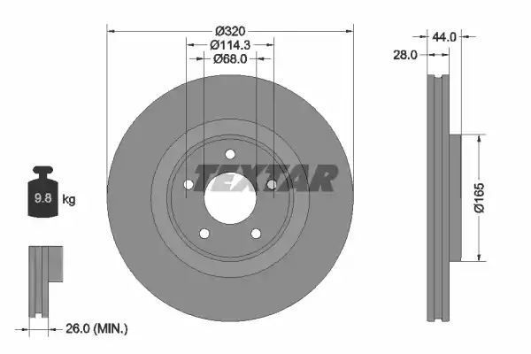 Tarcza hamulcowa przód Nissan X-TRAIL 1,6 DCI 13- 320x28 Textar 92283503