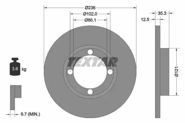 Tarcza hamulcowa przód Daewoo MATIZ 0,8-1,0 98- 236X12,5 Textar 92100303